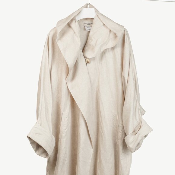 Ivan Grundahl Beige Linen Oversized Hooded Coat - Picture 1 of 10